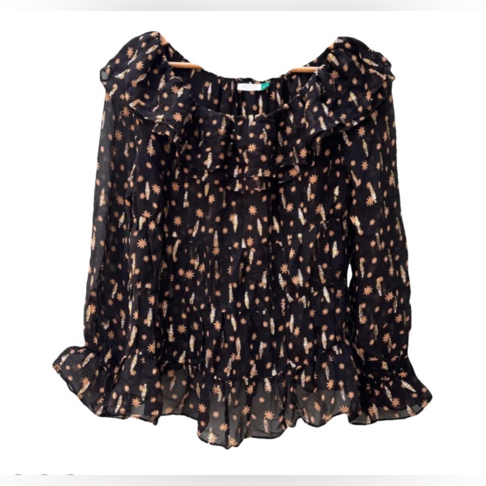 RIXO Navy and Beige Starry Blouse